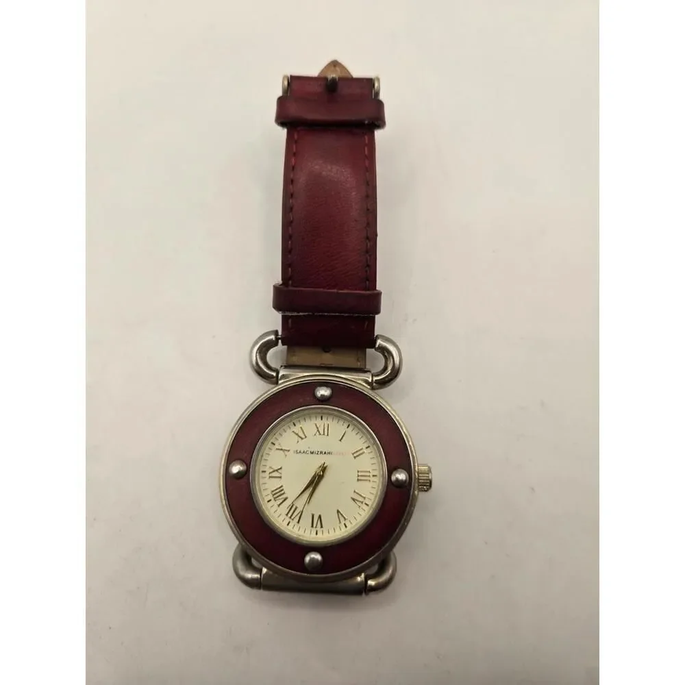 Isaac Mizrahi Live! Genuine Red Leather Quartz Analog Ladies' Watch